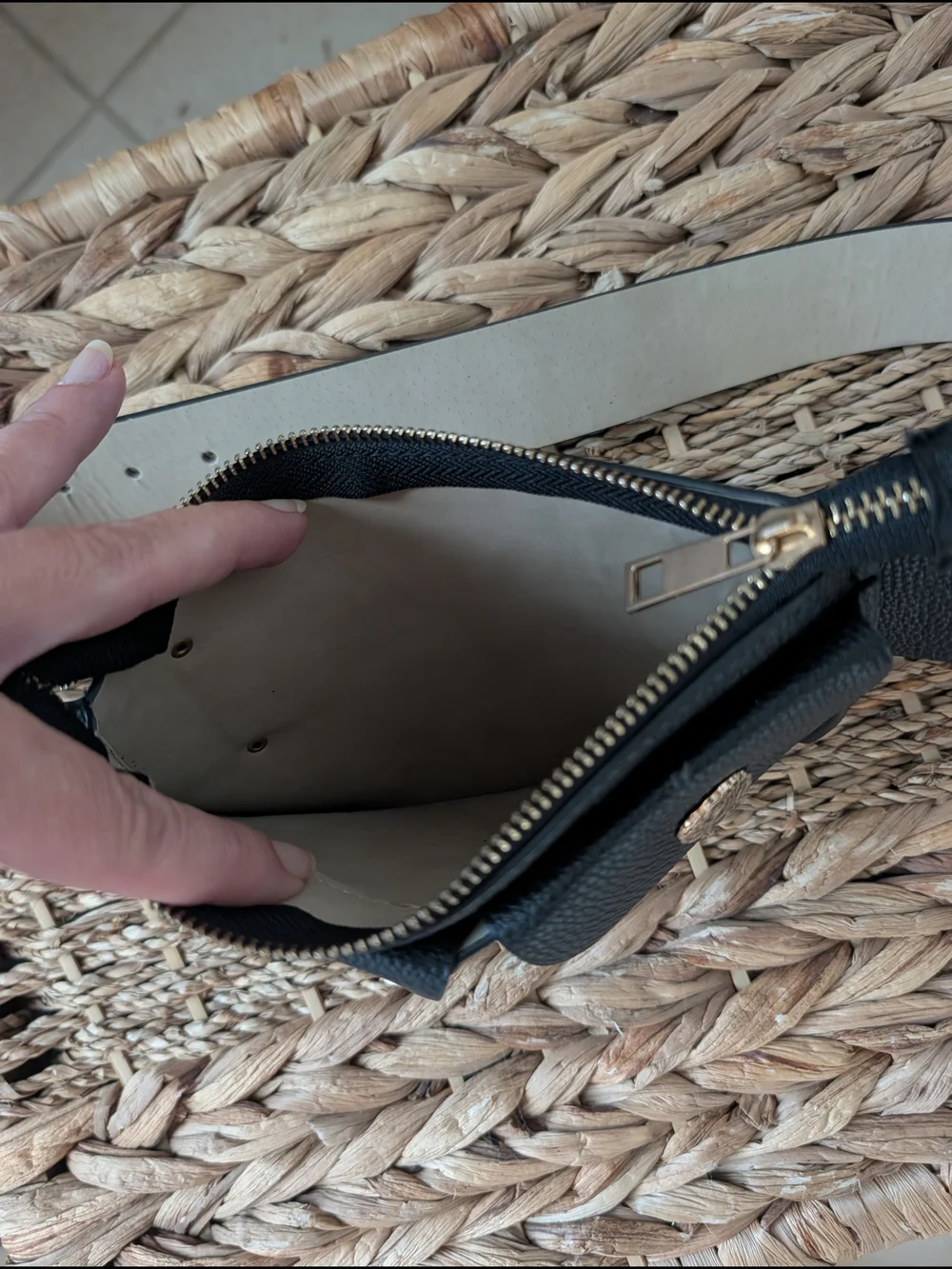 Black Belt Bag with Decorative Gold Buttons